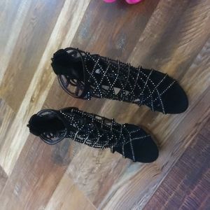 6" crisscross chrome platform rhinestone  bootie